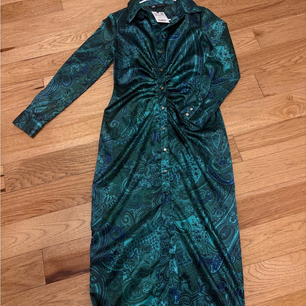 Zara Teal Paisley Long Sleeve Dress